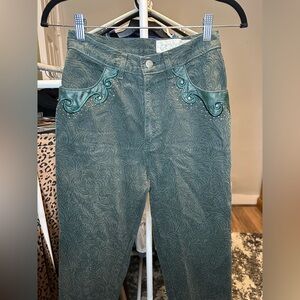 Vintage Caché Embroidered Green Jeans